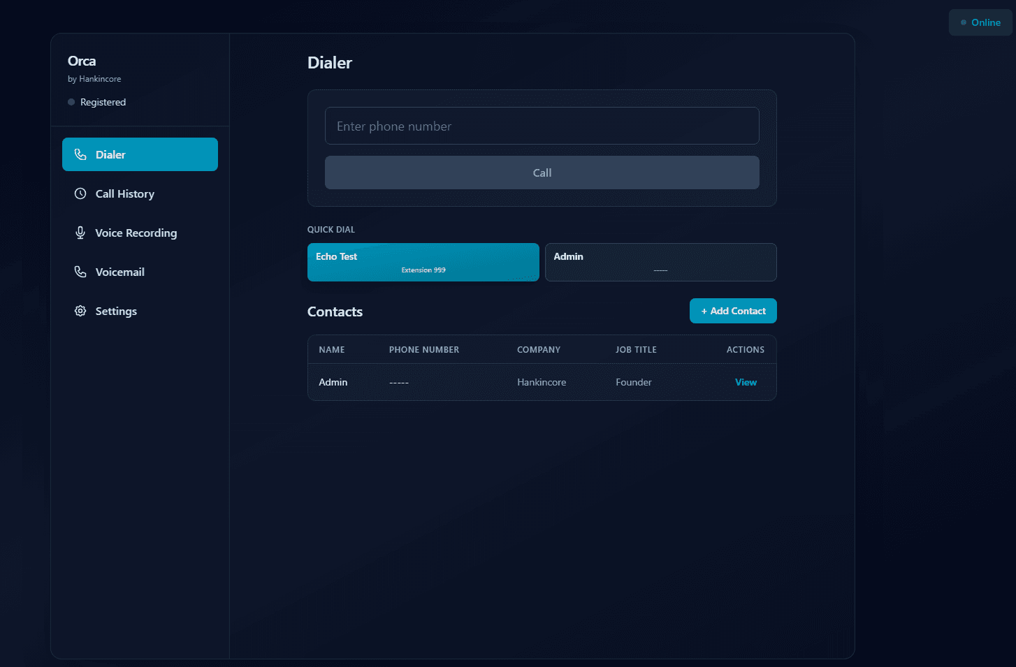 Orca Webphone Platform - v0.1.5 Interface